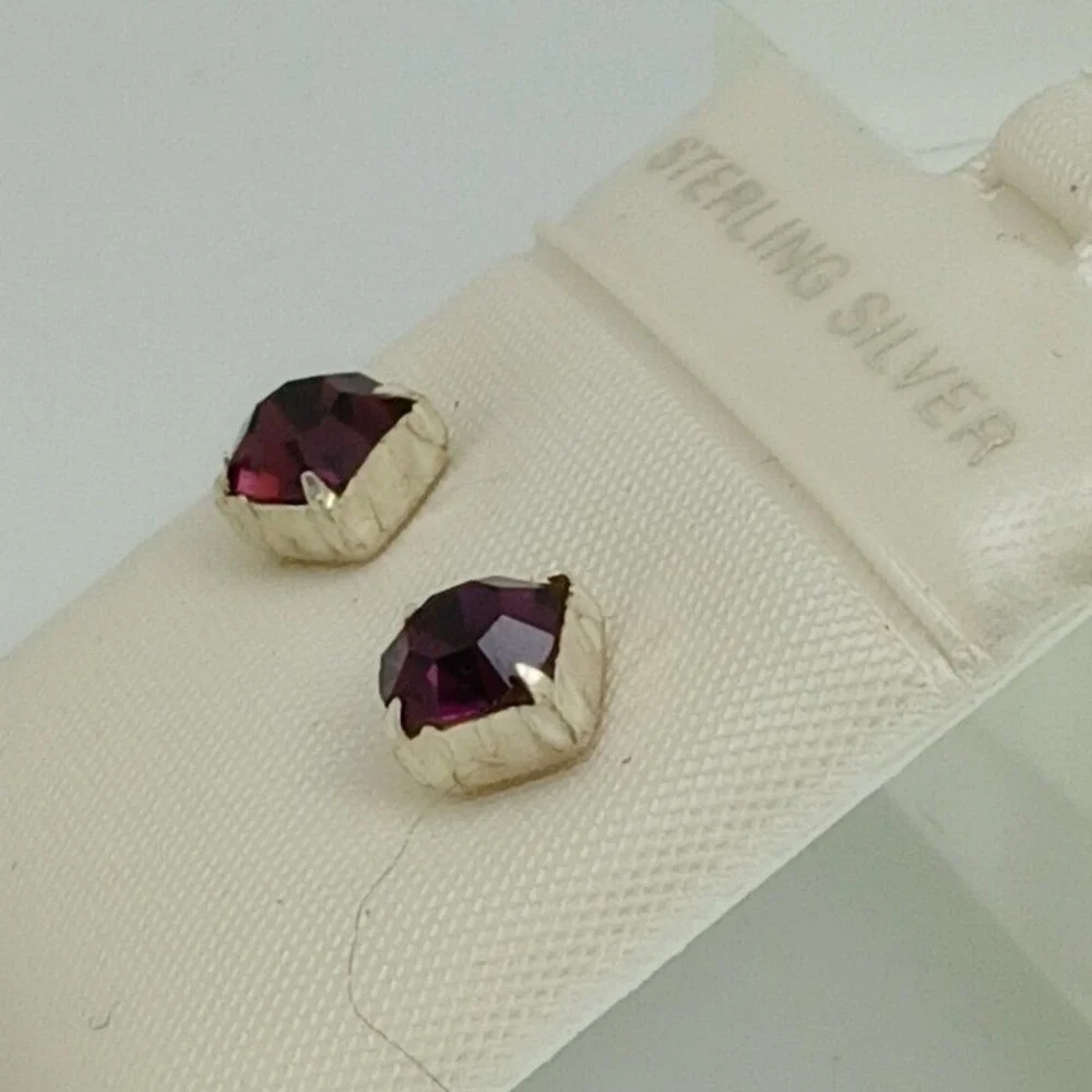 Sterling Silver Purple Crystal Stud Earrings Vintage Birthstone Jewelry February
